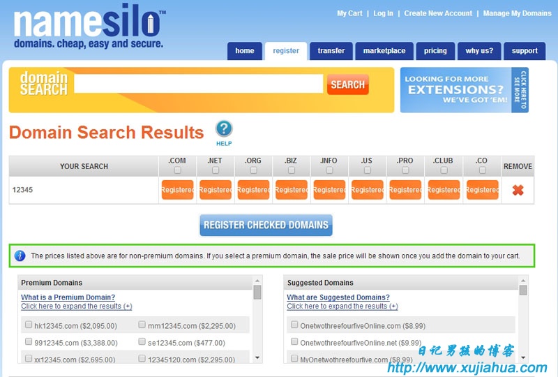 Namesilo Domain Search Results